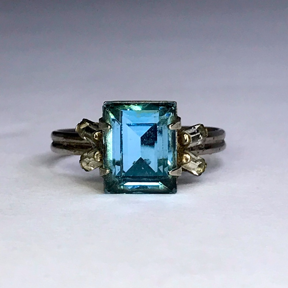 Vintage Synthetic blue topaz ring adjustable